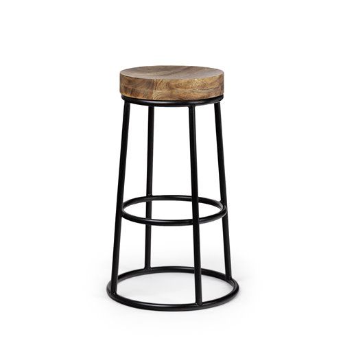 50467 - Flynn 26.25" Seat Height Brown Wood Seat Black Metal Frame Stool