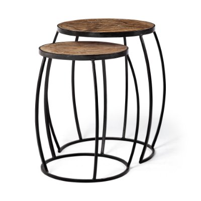 50472 - Clapp III (Set of 2) 20L x 20W Brown Round Wood Top W/ Black Metal Frame Nesting Accent Tables 