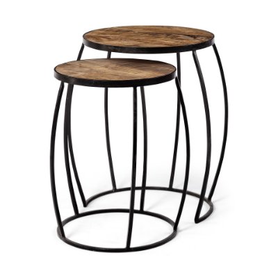 50473 - Clapp IV (Set of 2) 20L x 20W Brown Round Wood Top W/ Black Iron Frame Nesting Accent Tables