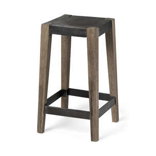Nell Backless 26in Seat Counter Stool | Black Metal w/ Wood