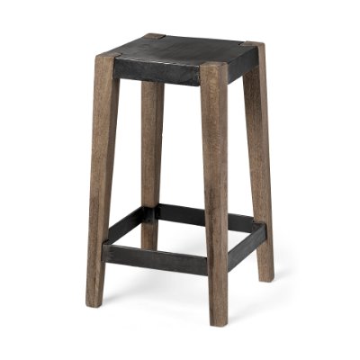 50507 - Nell 26" Seat Height Black Metal Seat & Foot Rest With Brown Wood Legs Stool