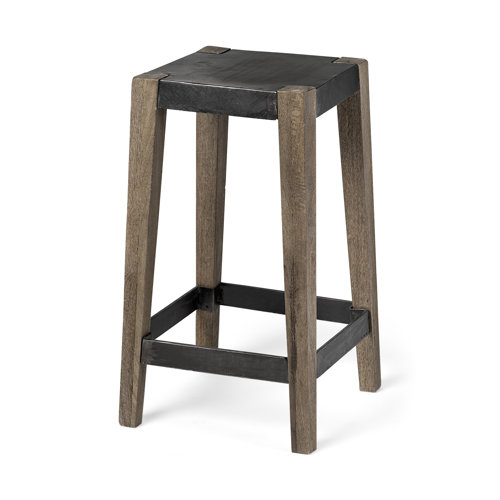 50507 - Nell 26" Seat Height Black Metal Seat & Foot Rest With Brown Wood Legs Stool