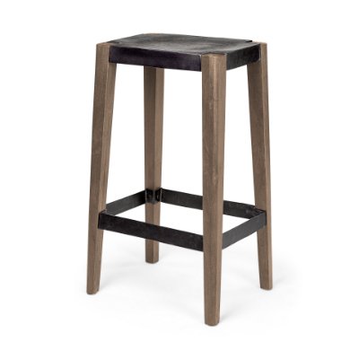 50508 - Nell 30" Seat Height Black Metal Seat & Foot Rest With Brown Wood Legs Stool