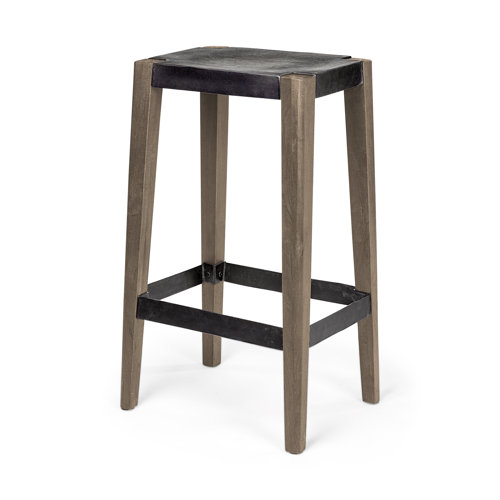 50508 - Nell 30" Seat Height Black Metal Seat & Foot Rest With Brown Wood Legs Stool