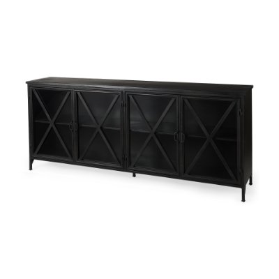 50524 - Poppy I 79x16 Black Metal With  Glass Door Sideboard