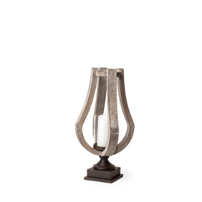 53142 - Brillion Small Rustic Wood Metal Table Candle Holder 