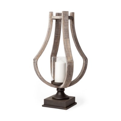 53143 - Brillion Large Rustic Wood Metal Table Candle Holder 