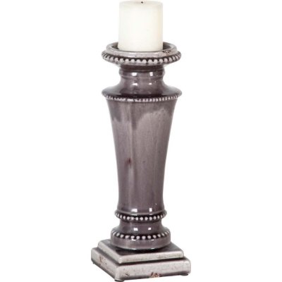 53169 - Kusma Small Gray Gloss Ceramic Table Candle Holder 