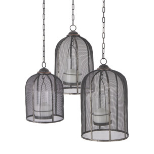 Jutland Set of Three Black Metal Bird Cage Candle Holder Lanterns 