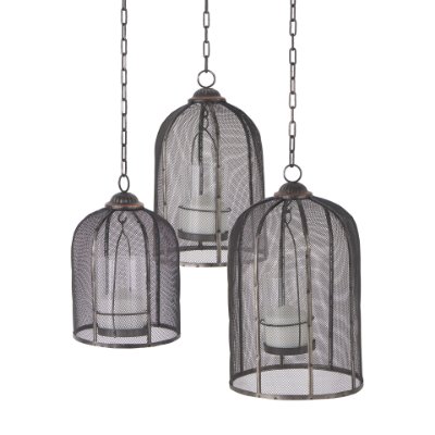 53275 - Jutland Set of Three Black Metal Bird Cage Candle Holder Lanterns 