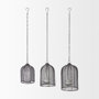 53275 - Jutland Set of Three Black Metal Bird Cage Candle Holder Lanterns 