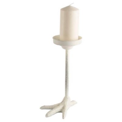 53329 - Daffy II Tall White Cast Iron Chicken Foot Table Candle Holder 