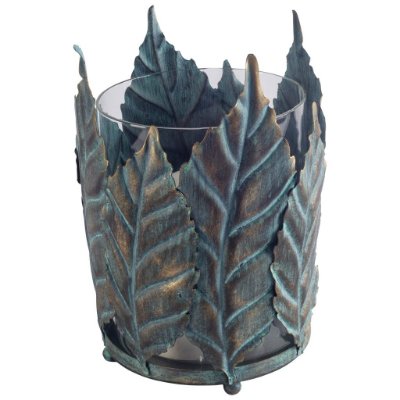 53333 - Pana I Small Green/Gold Metal Leaf Table Candle Holder