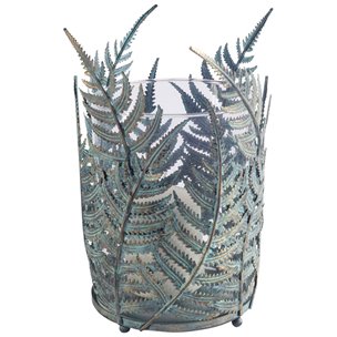 Palen II Large Green/Gold Metal Fern Leaf Table Candle Holder 