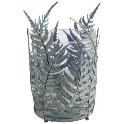 53336 - Palen II Large Green/Gold Metal Fern Leaf Table Candle Holder 