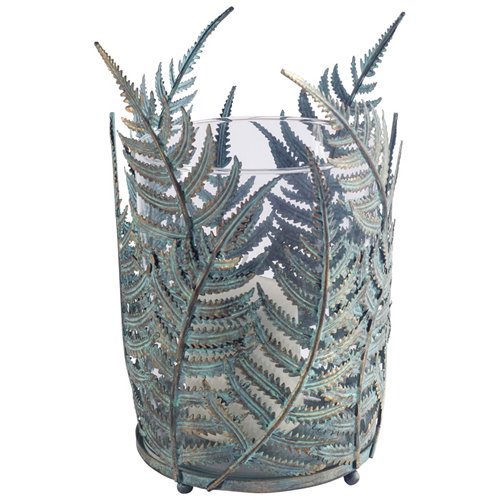53336 - Palen II Large Green/Gold Metal Fern Leaf Table Candle Holder 