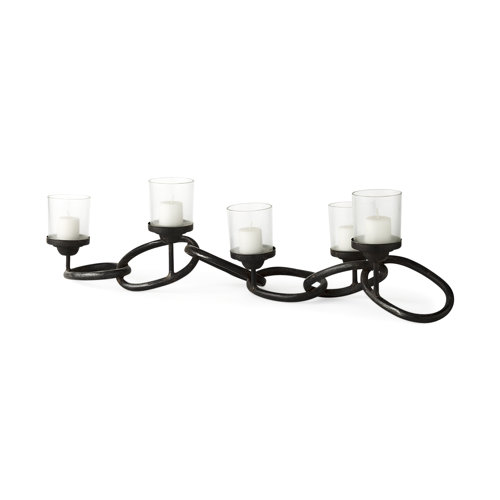 53337 - Quito Black Metal Chain-Link Five Candle Table Candle Holder 