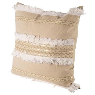 Duston 22x22 Tan and White Fringe Detail Pillow Cover