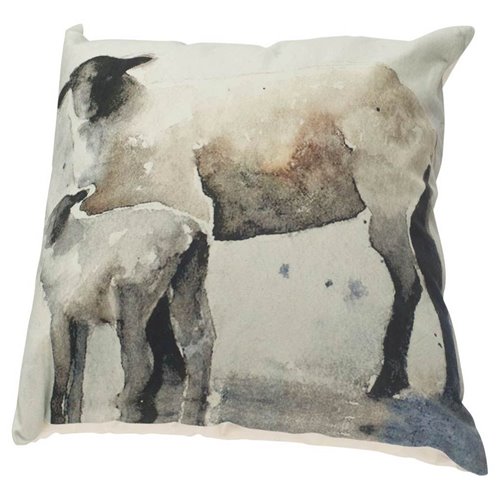 56032 - Clover 18x18 Gray Watercolor Lambs Decorative Pillow Cover 