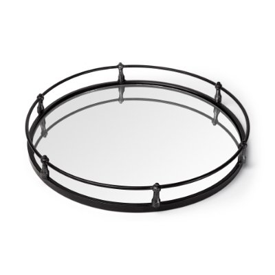 57237 - Kimbel 24L x 24W Black Metal Mirrored Base Round Tray