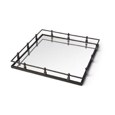 57238 - Christa 22L x 22W Black Metal Mirrored Base Square Tray