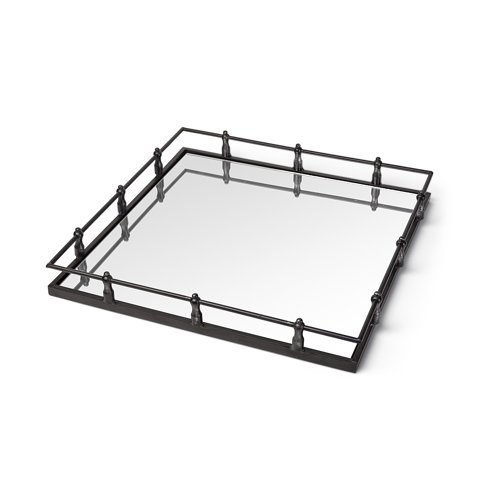 57238 - Christa 22L x 22W Black Metal Mirrored Base Square Tray