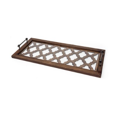 57670 - Stotonic 35L x 16W Brown Wood W Glass Top Rectangular Serving Tray