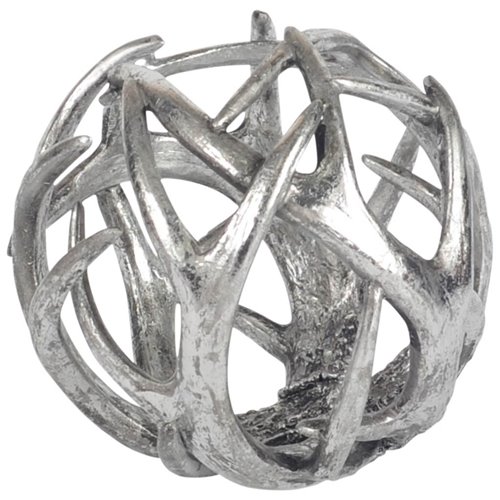57803 - Ramus IV (Large) 7L x 7W Silver Antler Shaped Decorative Orb Ball