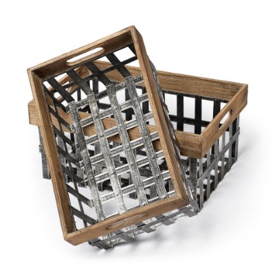 57851 - Chartrand Set of 2 Wood And Metal Open Crate Style Baskets