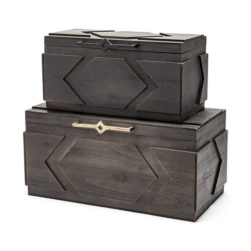 57853 - Cassia Set of 2 Brown Wooden Boxes