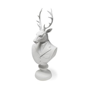 Mozart 22.5H White Painted Resin Deer In A Suit Bust