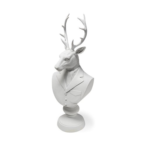 57901 - Mozart 22.5H White Painted Resin Deer In A Suit Bust