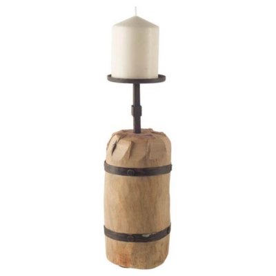 57940 - Edgeland I Short Brown Wood Metal Strap Candle Holder 