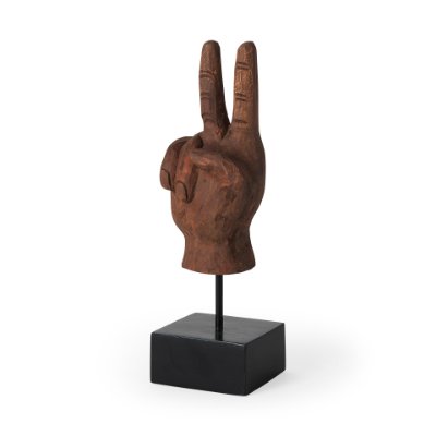 57949 - Pacem 4L x 4W Natural Wooden Carved Peace Sign Hand