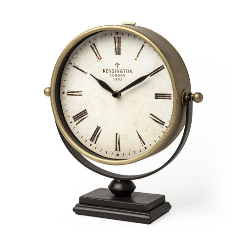 63102 - Houston Gold Metal Half Moon Base Table Clock