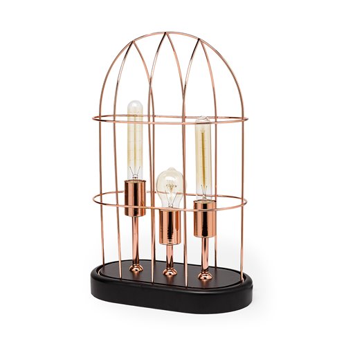65289 - Sutton (19.3"H) Rose-Gold Metal Cylindrical Cage Three Bulb Table Lamp 