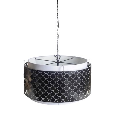65361 - Brasseur I (26"x15") Charcoal Black Metal Fish Scale Three Bulb Chandelier 