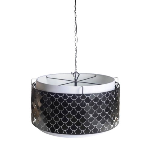 65361 - Brasseur I (26"x15") Charcoal Black Metal Fish Scale Three Bulb Chandelier 