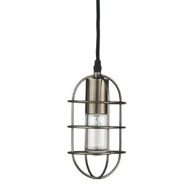 65392 - Hines I 4x8 Antiqued-Brass Metal Cage Pendant Light 
