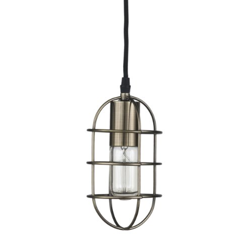 65392 - Hines I 4x8 Antiqued-Brass Metal Cage Pendant Light 