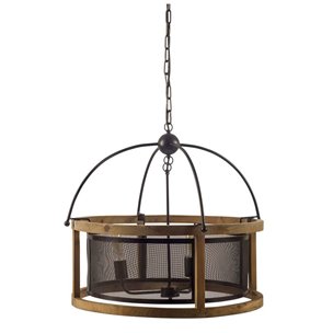 Penhill (25"x24") Black and Wooden Three Bulb Chandelier 