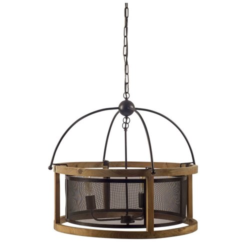 65456 - Penhill (25"x24") Black and Wooden Three Bulb Chandelier 