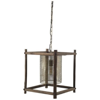 65460 - Keppler 16L x 16W x 18.3H Perforated Metal and Wood Pendant Light