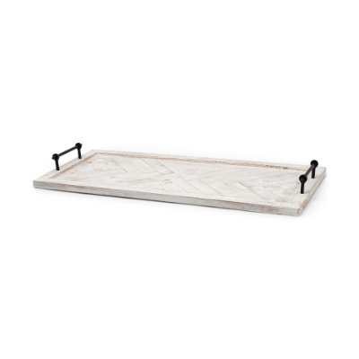 67036 - Alfred 35L x 16W Natural Wooden Herringbone Rectangular Tray