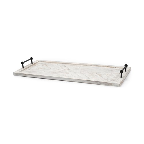 67036 - Alfred 35L x 16W Natural Wooden Herringbone Rectangular Tray