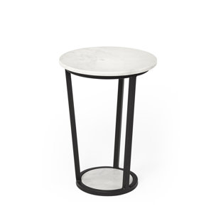 Bombola I (Small) 15L x 15W White Round Marble Top W/Black Metal Frame Accent Table 
