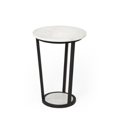67038 - Bombola I (Small) 15L x 15W White Round Marble Top W/Black Metal Frame Accent Table 