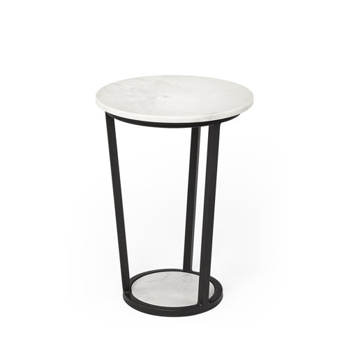 67038 - Bombola I (Small) 15L x 15W White Round Marble Top W/Black Metal Frame Accent Table 