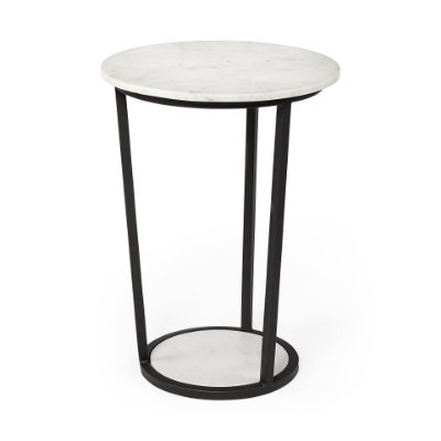 67039 - Bombola II (Large) 18L x 18W White Round Marble Top W/Black Metal Frame Accent Table 