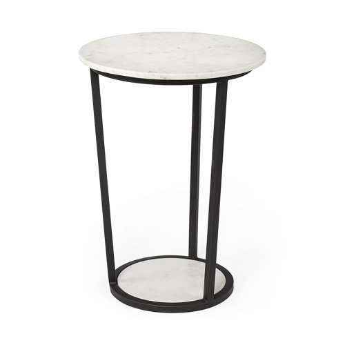 67039 - Bombola II (Large) 18L x 18W White Round Marble Top W/Black Metal Frame Accent Table 